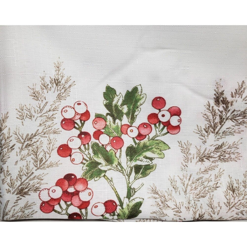 Printed Fabric Tablecloth 60" Round (4-6 ppl) CHRISTMAS,HOLLY BERRIES,HOLIDAY,BM